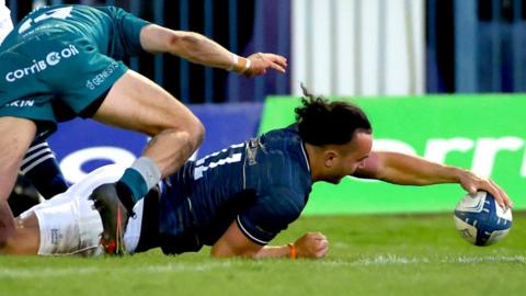 James Lowe scores his second try against Connacht