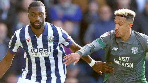 Callum Robinson of Cardiff (right) and Semi Ajayi of West Bromwich Albion