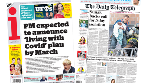 The i paper and the Daily Telegraph front pages 10 January 2022