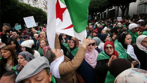 Anti-government protesters on the streets of Algiers. 13 Dec 2019