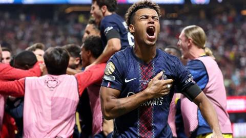 Desire Doue celebrates