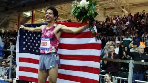 Grant Fisher after breaking the 3,000m world record in New York last week