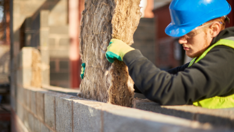 A man installing wall cavity insulation