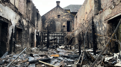 Burned-out interior of Airth Castle Hotel