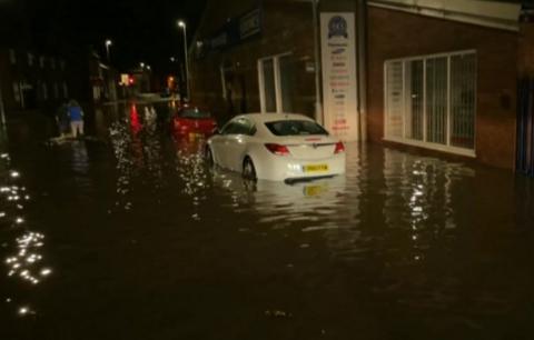 Homes were flooded in Market Rasen after heavy rain led to flash flooding.