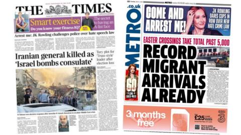Compilation of the Times and Metro front pages