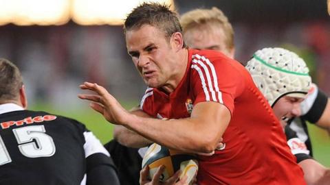 Lee Byrne carrying the ball while in action for the British and Irish Lions in 2009