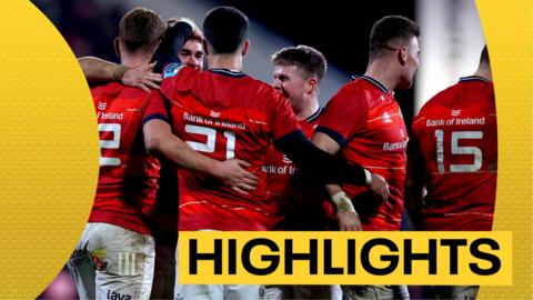 Munster players celebrate victory at Kingspan Stadium