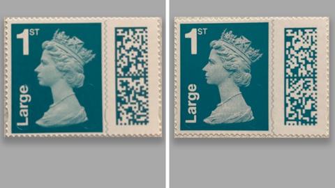 Genuine stamp and fake stamp