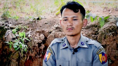 Myanmar police officer John, who has defected to the side of anti-coup protesters