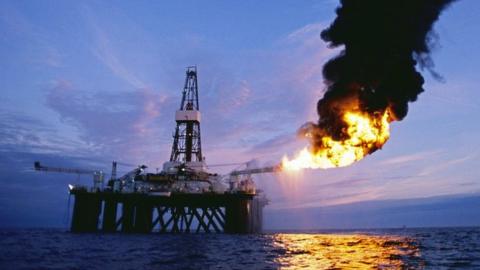 Oil Exploration Platform Burns on Natural Gas