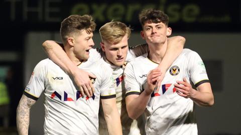 Seb Palmer-Houlden, Will Evans and James Clarke of Newport County