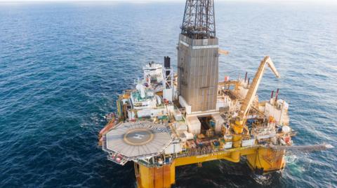 Aerial shot of the Odfjell Deepsea Atlantic drilling rig at sea