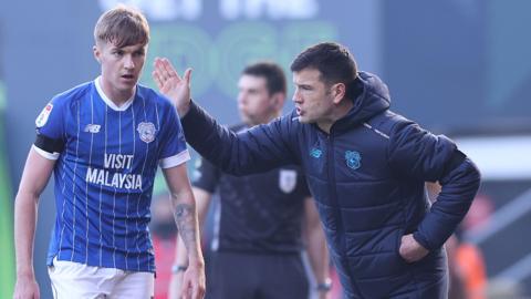 Brian Barry-Murphy gives encouragement to Joel Bagan during match against Bradford.