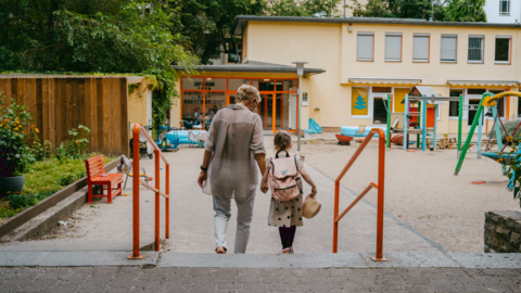 A child arrives at nursery