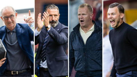 Celtic's Martin O'Neill, Rangers' Derek McInnes, Heart of Midlothian's Wouter Vrancken and Motherwell's Alfred Johansson