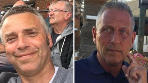 A composite of two men - the one on the left has short grey hair and a grey jumper and is smiling. The man on the right also has short grey hair and a dark blue shirt.