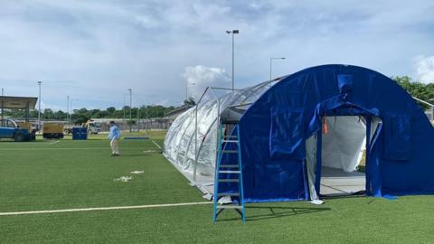 Blue tent medical facilities have been set up on Christmas Island