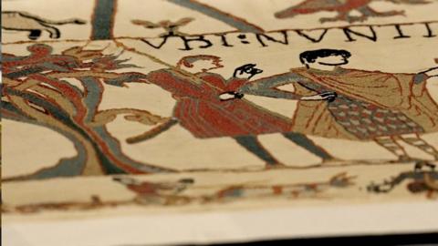 Section of the Bayeaux Tapestry filmed at the British Museum