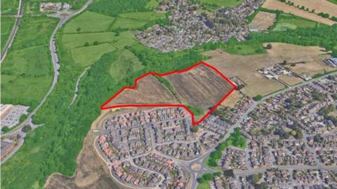 An aerial view of the site on the edge of Breadsall