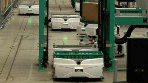 Robots inside a warehouse.