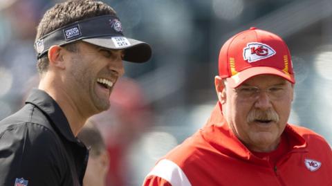 Nick Sirianni and Andy Reid share a joke