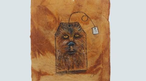 Chewbacca artwork, made using tea bags 