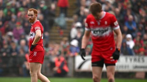 Conor Glass looks on during Derry's win over Mayo at Castlebar