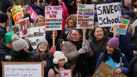 Protesters gather at the Protect The Right To Strike march and rally in Liverpool