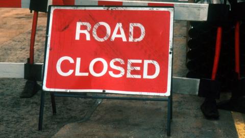 Road closed sign - stock image