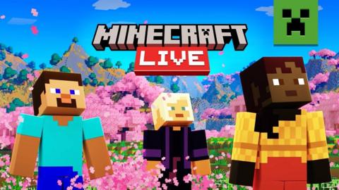 minecraft live logo and three characters