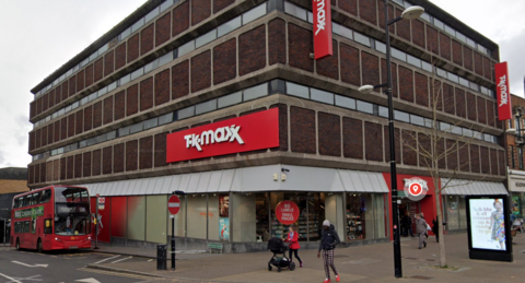 The TK Maxx building on Bromley High Street, showing a view of the exterior of the store