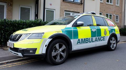 A paramedic Skoda parked near a block of flats in Rickmansworth, Hertfordshire.