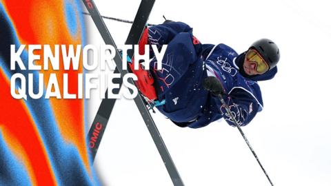 Team GB's Gus Kenworthy mid air with skis crossed in the freeski halfpipe qualifiers