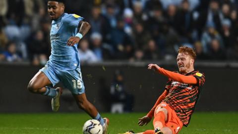 Birmingham City midfielder Ryan Woods was red carded for tripping Coventry City's Ian Maatsen