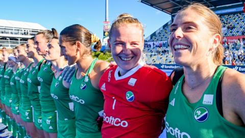 Ireland line up before a game at the EuroHockey Championships in Germany
