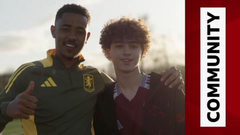 Aston Villa's Jacob Ramsey with local teenager, Shayan