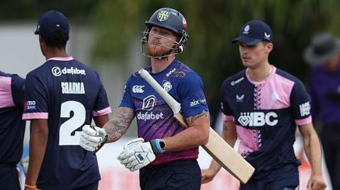 Ben Stokes looks dejected after being given out
