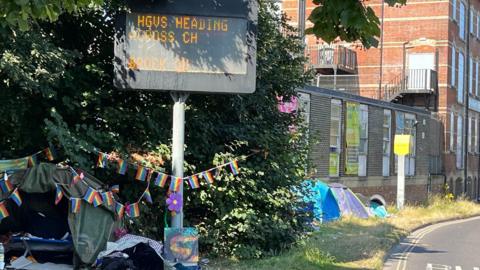 Tents alongside the main road