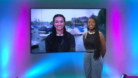 Emma-Louise on the Newsround set