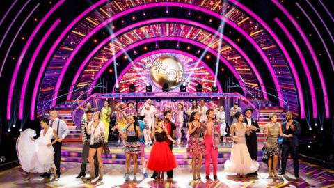 All the remaining 2024 Strictly contestants and dance partners on the dancefloor.