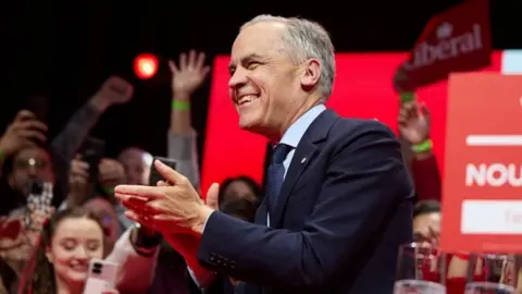 Mark Carney celebrates his win after the Canadian federal election