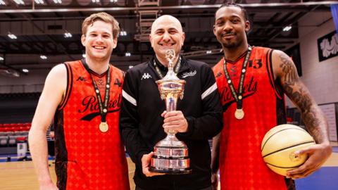 From left to right, Reading's Mitch Clarke, head coach Samit Nuruzade and Justin Hopkins. 