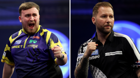 A split graphic of Luke Littler and Danny Noppert