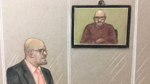 Court artist sketch of Jack Addis and Jeremy Laxton at Westminster Magistrates' Court