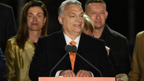 Viktor Orban on election night, 3 April