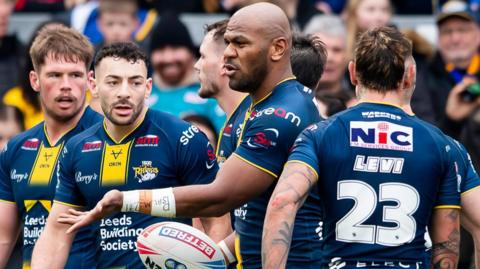 Maika Sivo celebrates with Leeds team-mates