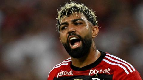 Flamengo striker Gabriel Barbosa looks on