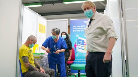 Boris Johnson at a vaccination centre in Aylesbury