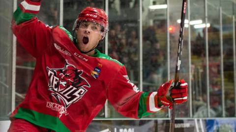 Ben Davies celebrates scoring for Cardiff Devils